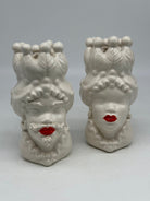 Coppia Teste di Moro Luis Ceramica Caltagirone cm H.17 L.9 Artigianale Bianco Rosso - TESTE DI MORO