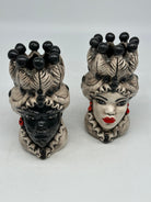 Coppia Teste di Moro Luis Ceramica Caltagirone cm H.17 L.9 Artigianale Beige Sfere Nero - TESTE DI MORO