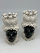 Coppia Teste di Moro Luis Ceramica Caltagirone cm H.17 L.9 Artigianale Bianco Nero - TESTE DI MORO