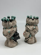 Coppia Teste di Moro Luis Ceramica Caltagirone cm H.17 L.9 Artigianale Beige Sfere Verde - TESTE DI MORO