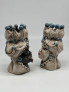 Coppia Teste di Moro Luis Ceramica Caltagirone cm H.17 L.9 Artigianale Beige Sfere Celeste - TESTE DI MORO