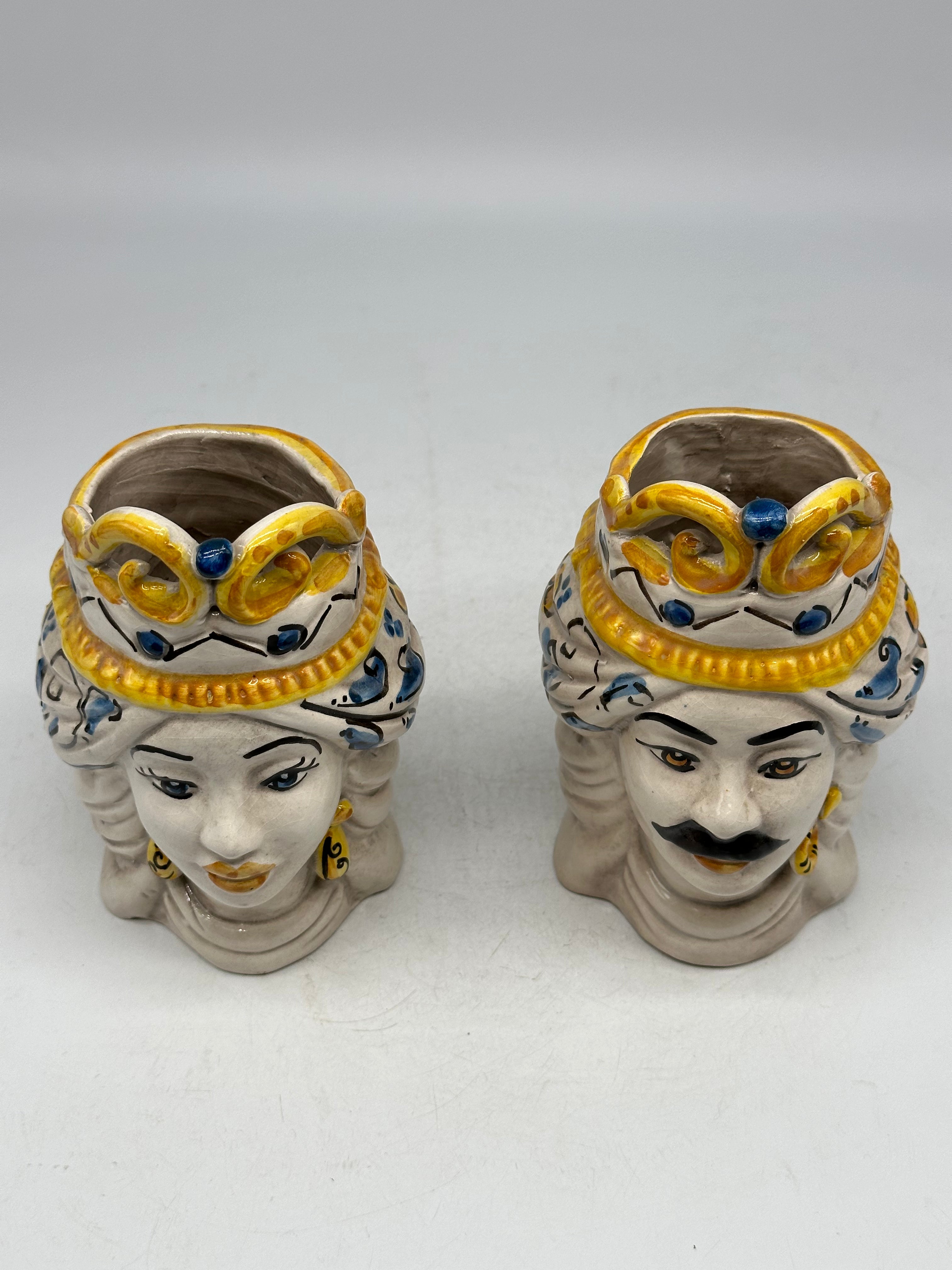 Coppia Teste di Moro Seicento Blu cm H.15 L.10 Ceramica Caltagirone Artigianale - TESTE DI MORO