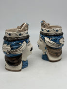 Coppia Teste di Moro Seicento Blu V.2 cm H.15 L.10 Ceramica Caltagirone Artigianale - TESTE DI MORO