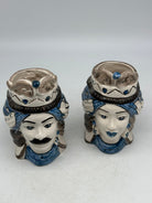 Coppia Teste di Moro Seicento Blu V.2 cm H.15 L.10 Ceramica Caltagirone Artigianale - TESTE DI MORO