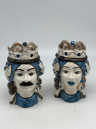 Coppia Teste di Moro Seicento Blu V.2 cm H.15 L.10 Ceramica Caltagirone Artigianale - TESTE DI MORO