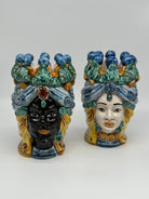 Coppia Teste di Moro Seicento Ceramica Caltagirone cm H.20 L.12 Artigianale VARI COLORI DD CERAMICHE SICILIANE