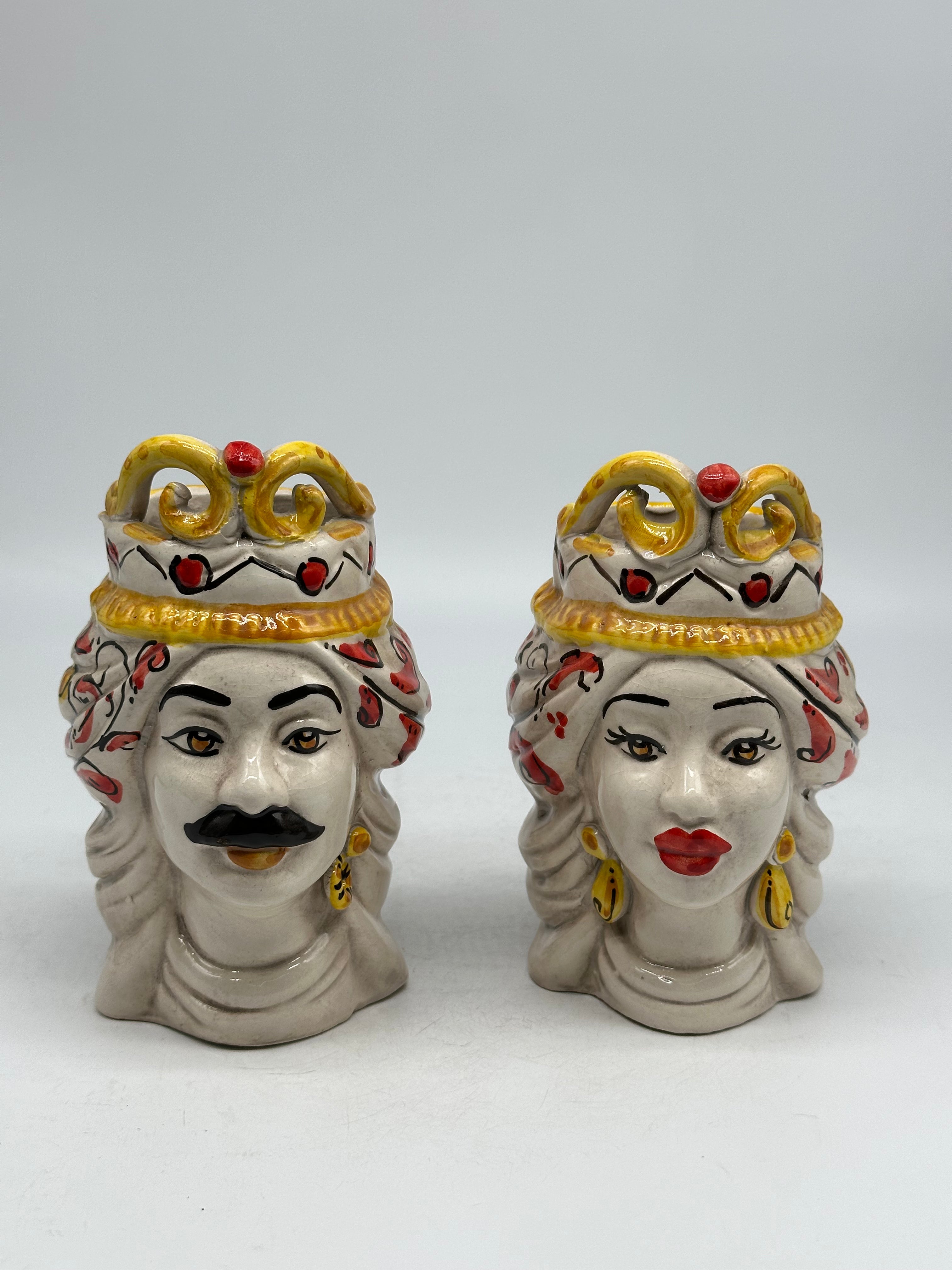 Coppia Teste di Moro Seicento Rosso cm H.15 L.10 Ceramica Caltagirone Artigianale - TESTE DI MORO