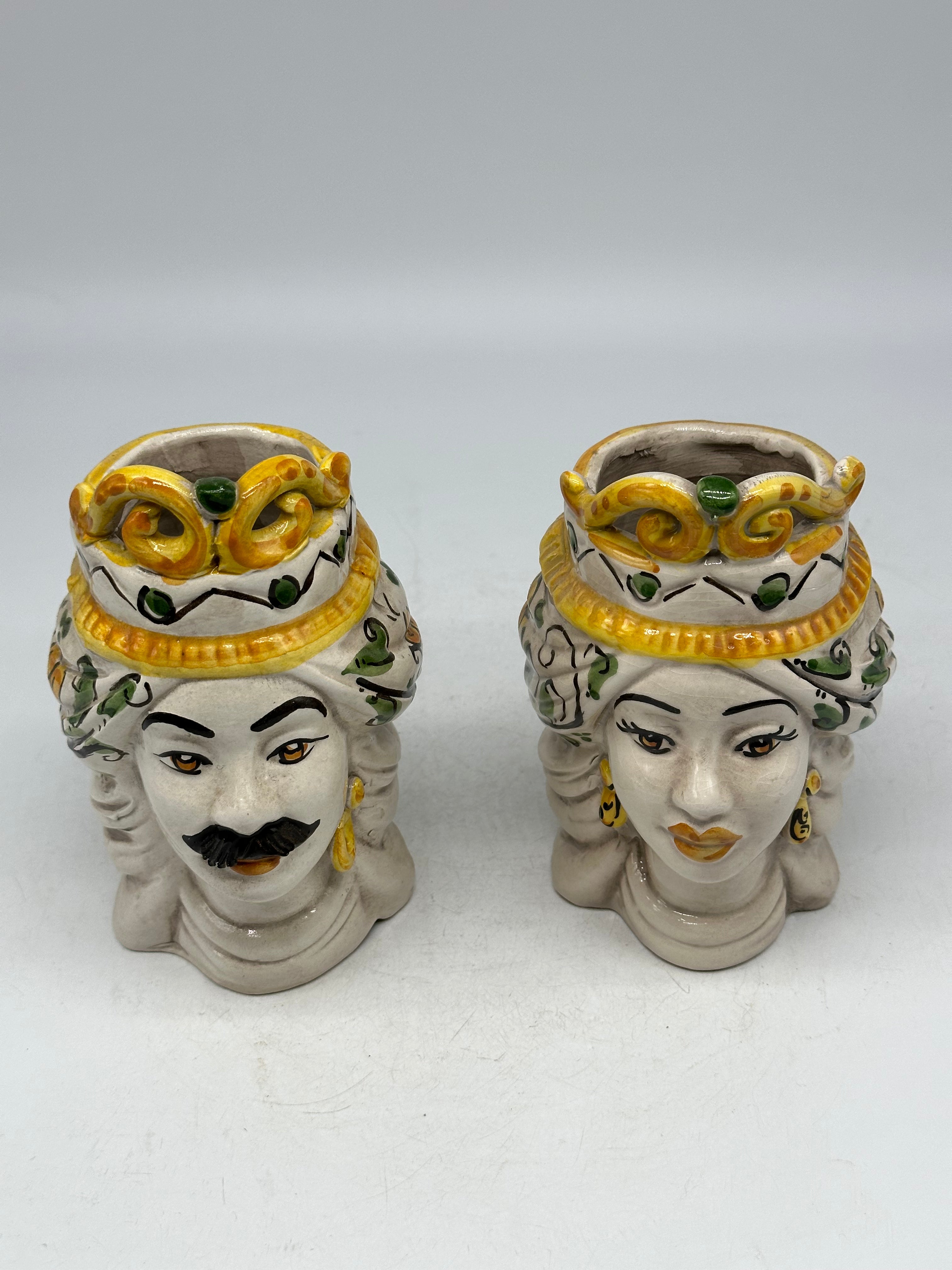 Coppia Teste di Moro Seicento Verde cm H.15 L.10 Ceramica Caltagirone Artigianale - TESTE DI MORO