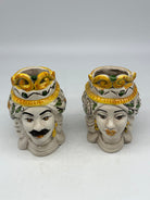 Coppia Teste di Moro Seicento Verde cm H.15 L.10 Ceramica Caltagirone Artigianale - TESTE DI MORO