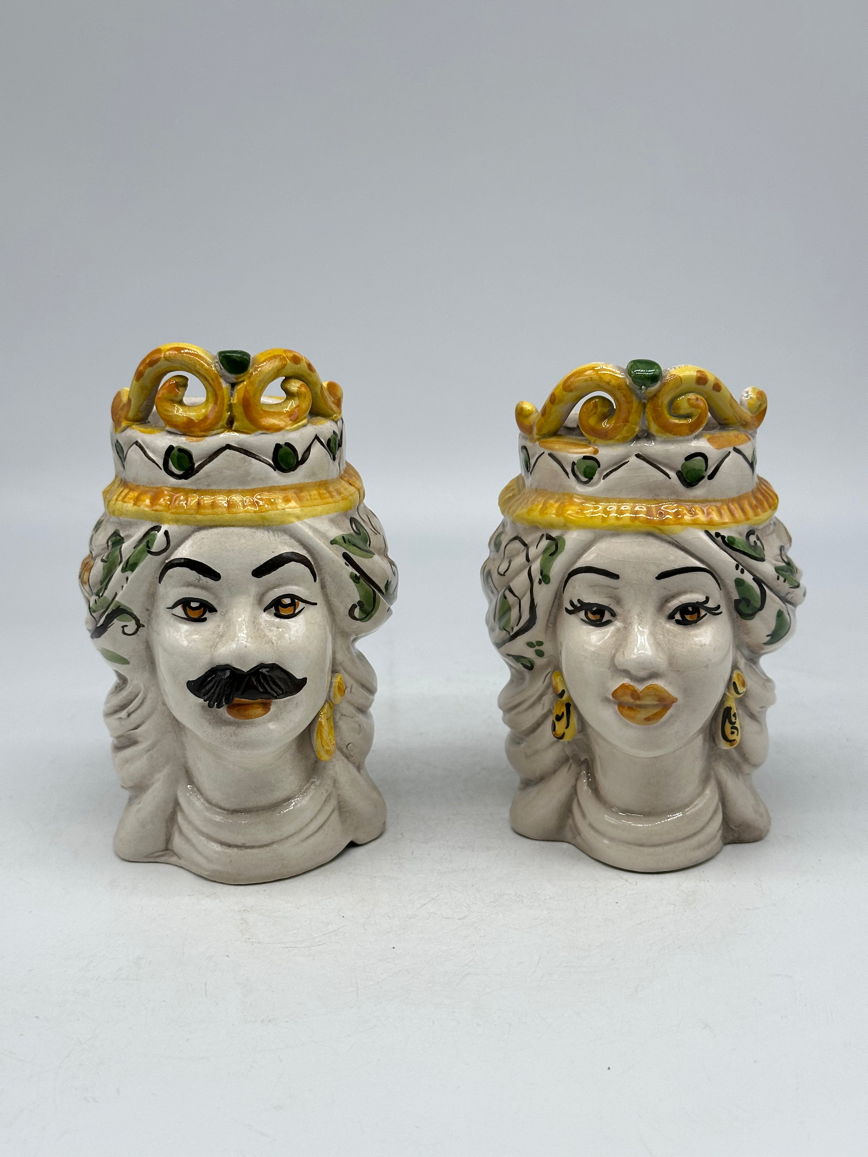 Coppia Teste di Moro Seicento Verde cm H.15 L.10 Ceramica Caltagirone Artigianale - TESTE DI MORO