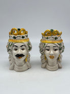 Coppia Teste di Moro Seicento Verde cm H.15 L.10 Ceramica Caltagirone Artigianale - TESTE DI MORO