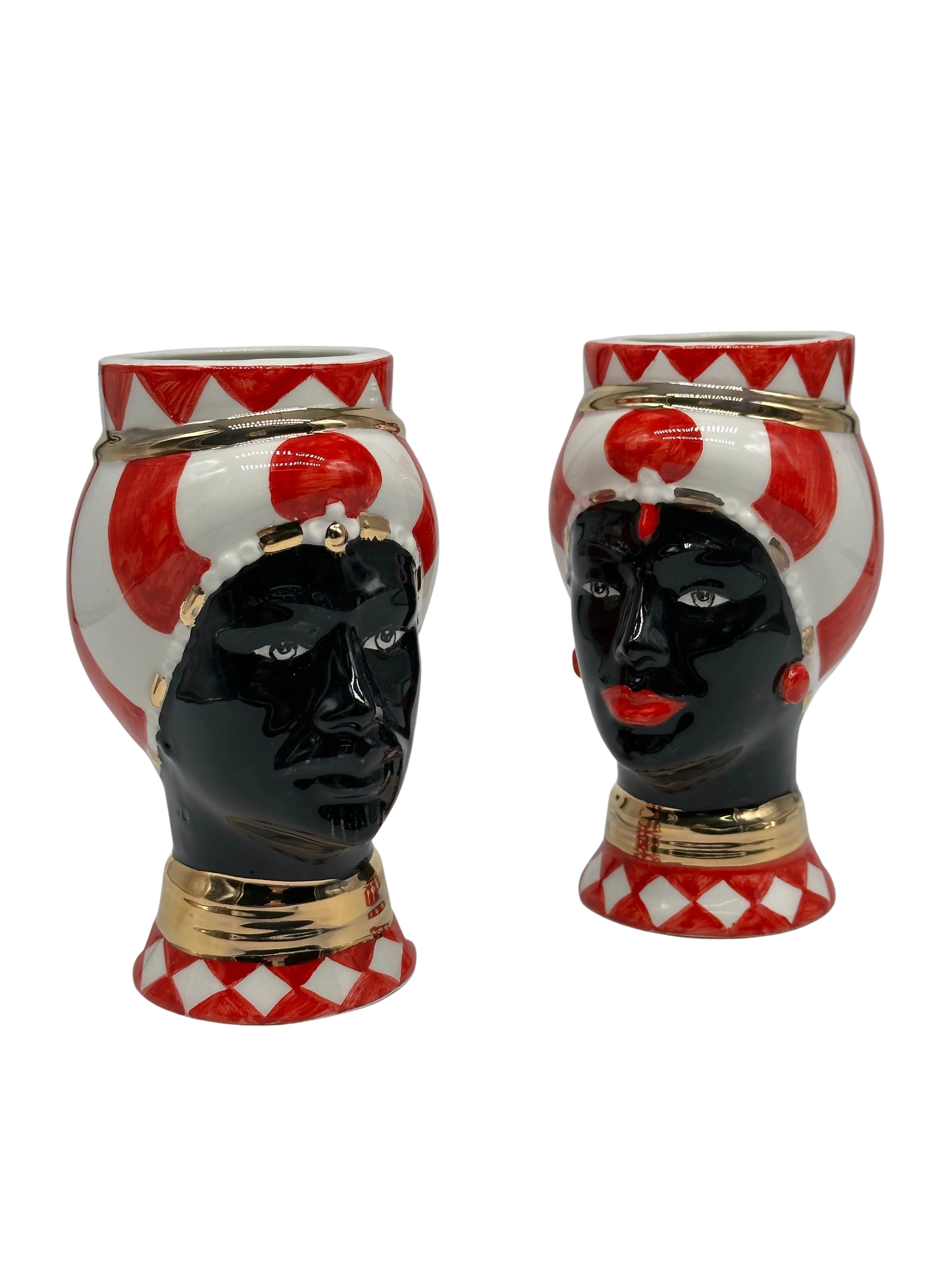 Coppia Teste di Moro Token Ceramica Caltagirone cm H.14 L.8 Artigianale VARI COLORI DD CERAMICHE SICILIANE