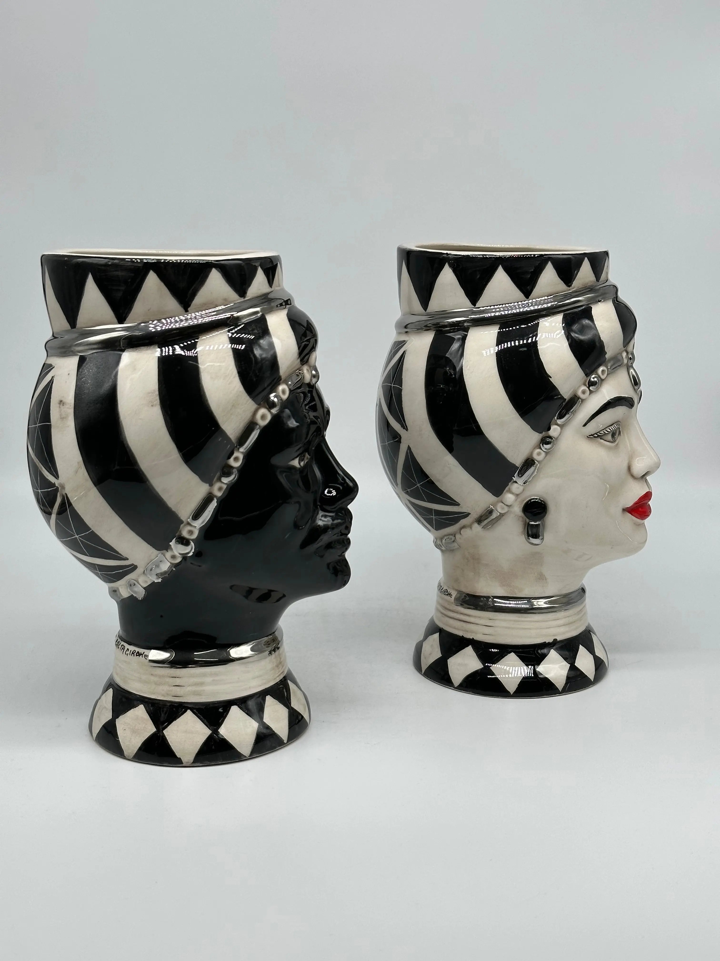 Coppia Teste di Moro Token Ceramica Caltagirone cm H.23 L.12 Artigianale VARI COLORI DD CERAMICHE SICILIANE