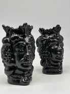 FINE SERIE - Coppia Teste di Moro Afro Frutta Ceramica Caltagirone cm H.18 L.12 Artigianale Grigio Scuro - TESTE DI MORO