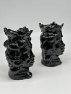 FINE SERIE - Coppia Teste di Moro Afro Frutta Ceramica Caltagirone cm H.18 L.12 Artigianale Nero - TESTE DI MORO