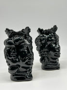 FINE SERIE - Coppia Teste di Moro Afro Frutta Ceramica Caltagirone cm H.18 L.12 Artigianale Nero - TESTE DI MORO