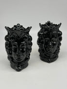 FINE SERIE - Coppia Teste di Moro Afro Frutta Ceramica Caltagirone cm H.18 L.12 Artigianale Nero - TESTE DI MORO