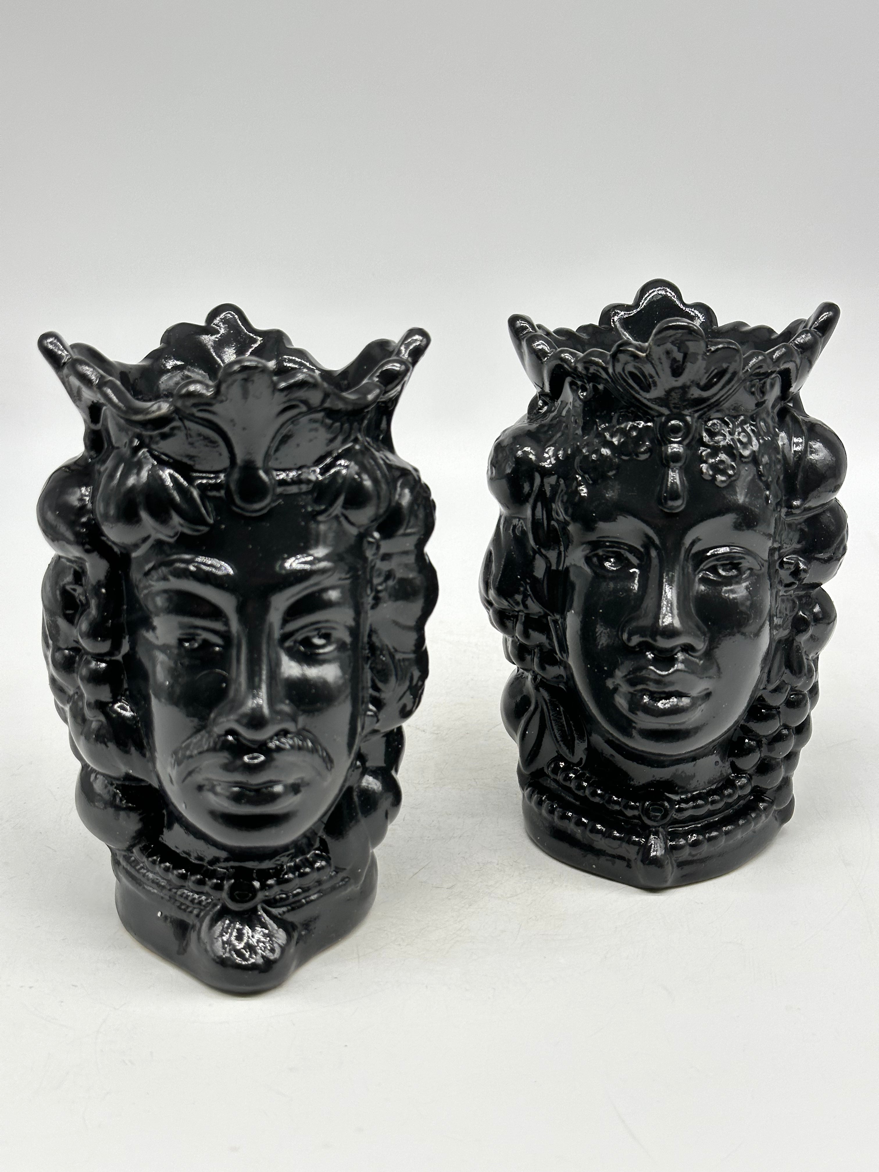 FINE SERIE - Coppia Teste di Moro Afro Frutta Ceramica Caltagirone cm H.18 L.12 Artigianale Grigio Scuro - TESTE DI MORO