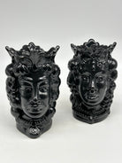 FINE SERIE - Coppia Teste di Moro Afro Frutta Ceramica Caltagirone cm H.18 L.12 Artigianale Grigio Scuro - TESTE DI MORO