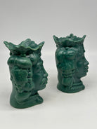 FINE SERIE - Coppia Teste di Moro Afro Frutta Ceramica Caltagirone cm H.18 L.12 Artigianale Verde Opaco - TESTE DI MORO