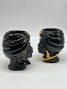 FINE SERIE - Coppia Teste di Moro Atena MINI Ceramica Caltagirone cm H.15 L.11 Artigianale Nero Opaco Oro - TESTE