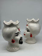 FINE SERIE - Coppia Teste di Moro Luis Ceramica Caltagirone cm H.22 L.15 Artigianale Bianco Rosso - TESTE DI MORO