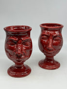 FINE SERIE - Coppia Teste di Moro Simpatiche Ceramica Caltagirone cm H.20 L.12 Artigianale Bordeaux - TESTE DI MORO