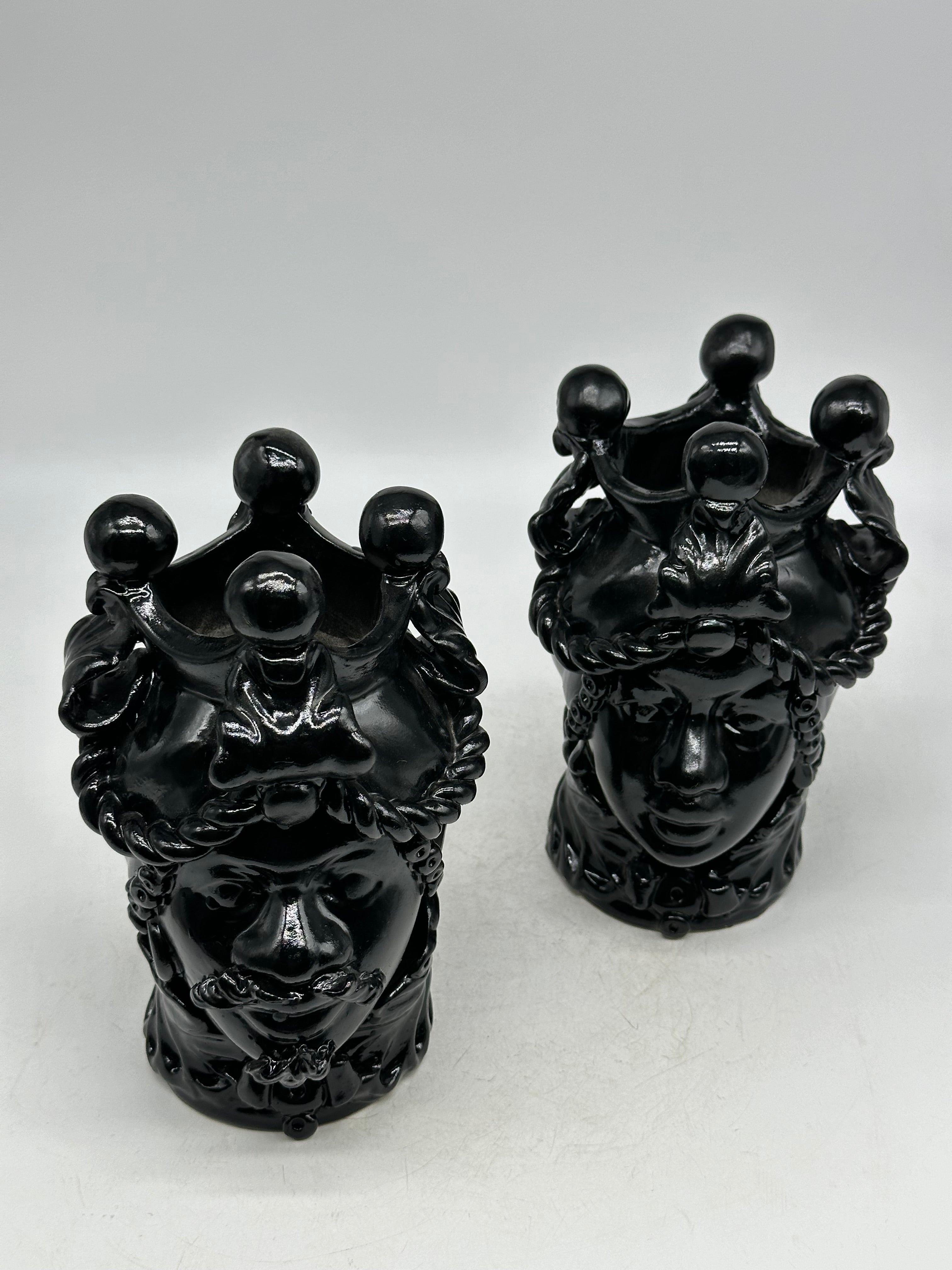 FINE SERIE - Coppia Teste di Moro Zefiro Ceramica Caltagirone cm H.20 L.13 Artigianale Nero - Donna - TESTE DI MORO