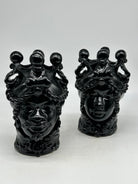 FINE SERIE - Coppia Teste di Moro Zefiro Ceramica Caltagirone cm H.20 L.13 Artigianale Nero - Donna - TESTE DI MORO