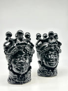 FINE SERIE - Coppia Teste di Moro Zefiro Ceramica Caltagirone cm H.20 L.13 Artigianale Nero - Donna - TESTE DI MORO