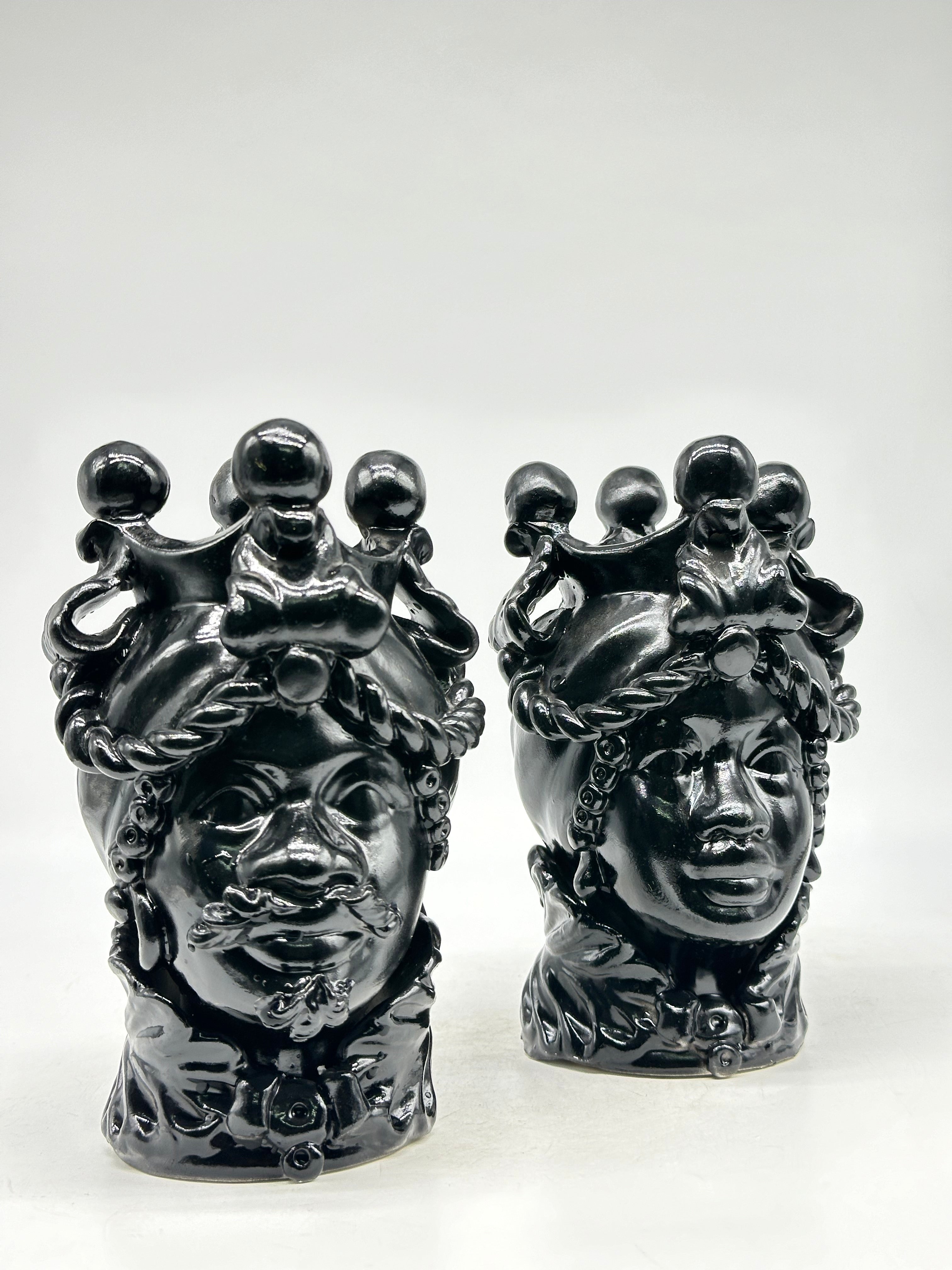 FINE SERIE - Coppia Teste di Moro Zefiro Ceramica Caltagirone cm H.20 L.13 Artigianale Nero - Donna - TESTE DI MORO
