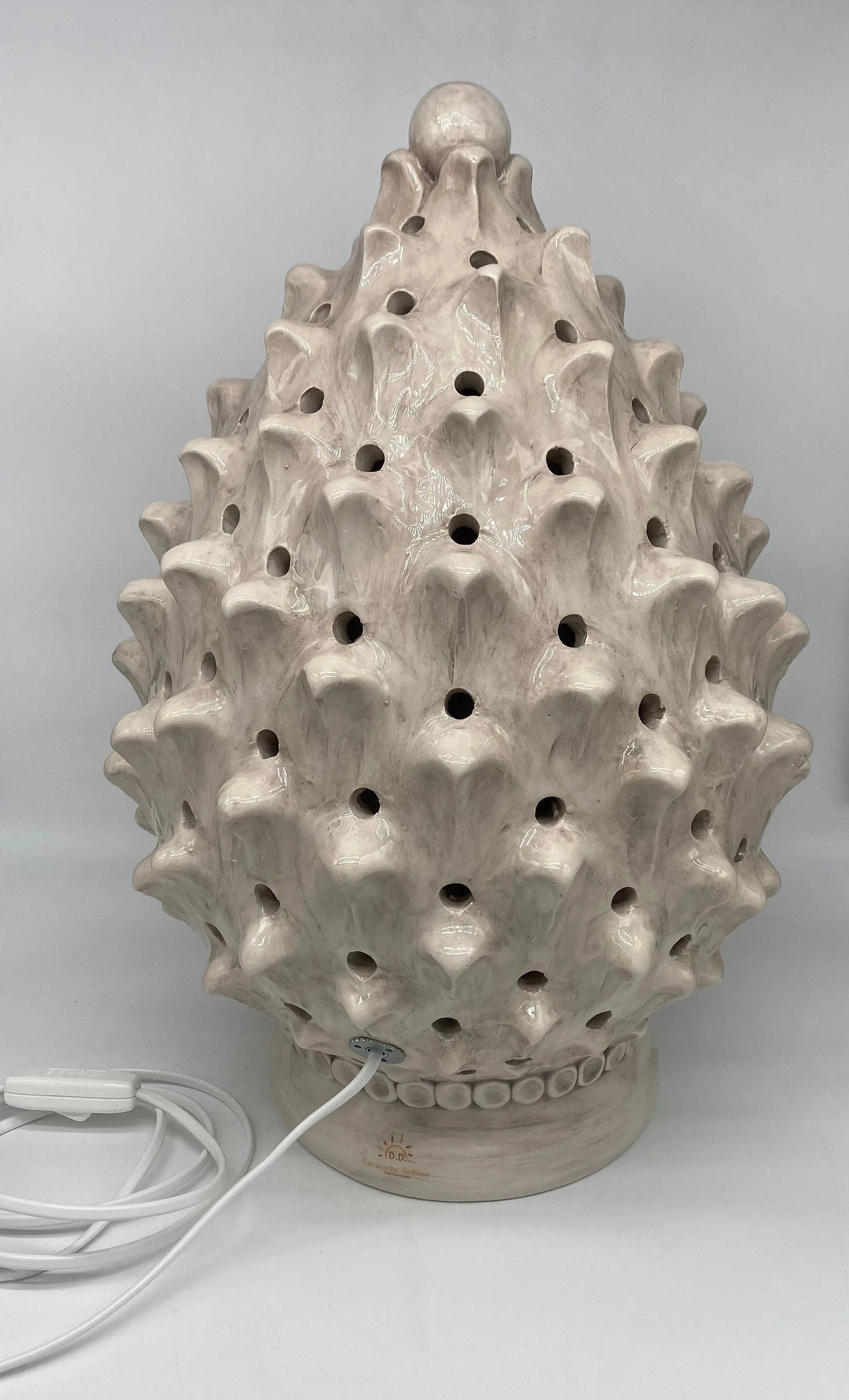 Lampada Pigna traforata Ceramica Caltagirone cm H.47 L.30 Artigianale Ghiaccio DD CERAMICHE SICILIANE