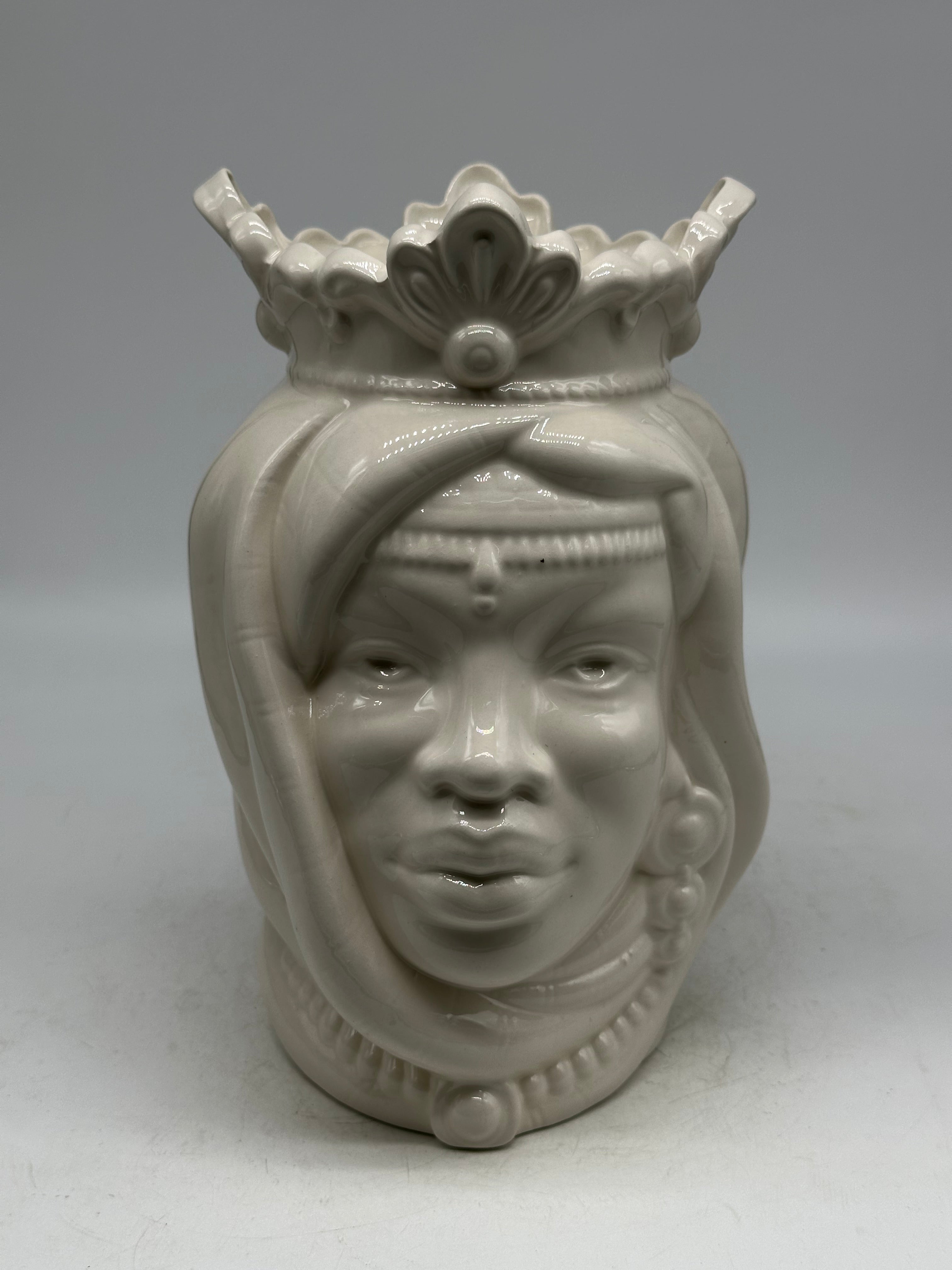 FINE SERIE - Testa di Moro Afro Donna Ceramica Caltagirone cm H.25 L.17 Artigianale Bianco - Donna - TESTE DI MORO