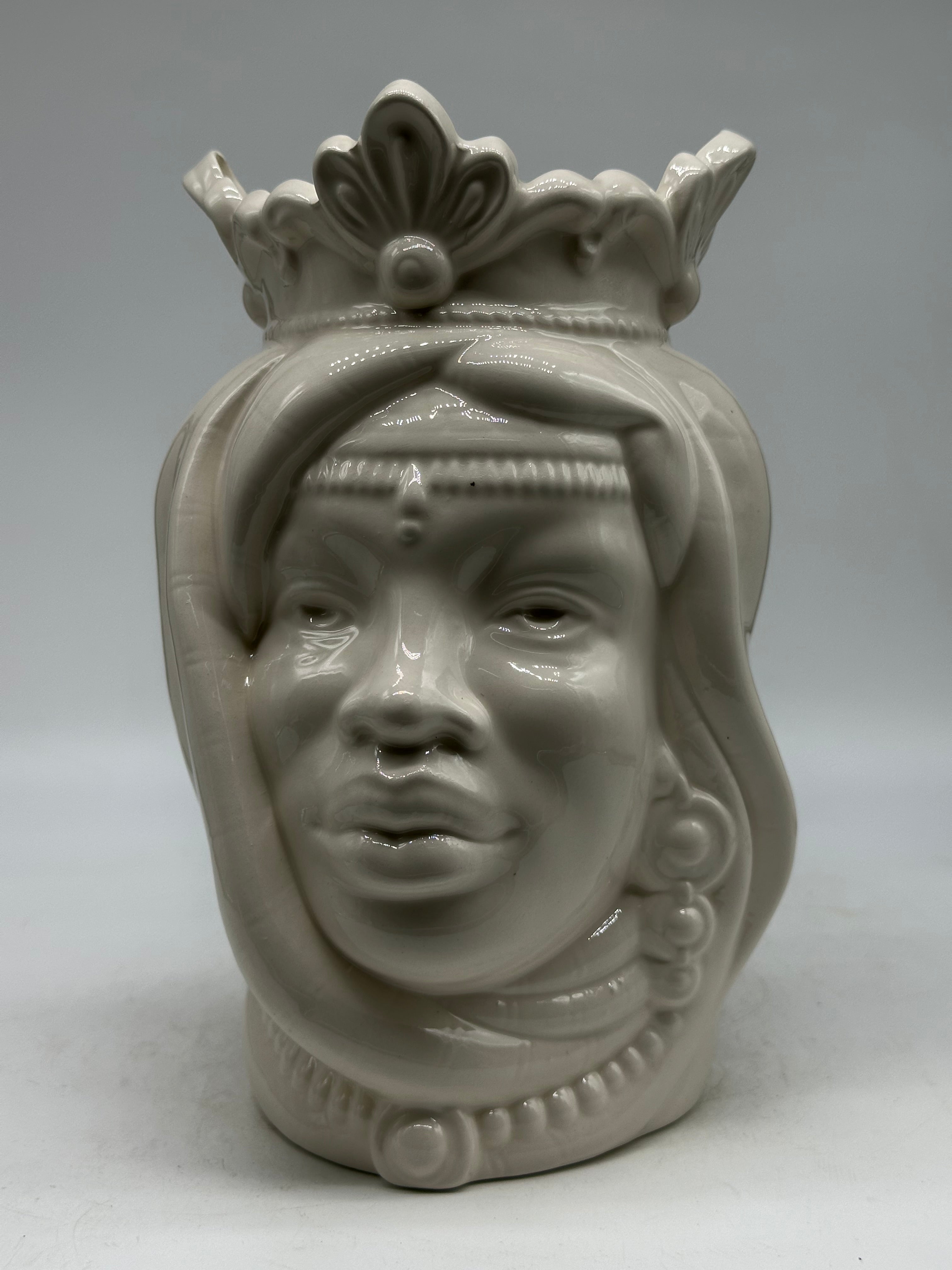 FINE SERIE - Testa di Moro Afro Donna Ceramica Caltagirone cm H.25 L.17 Artigianale Bianco - Donna - TESTE DI MORO