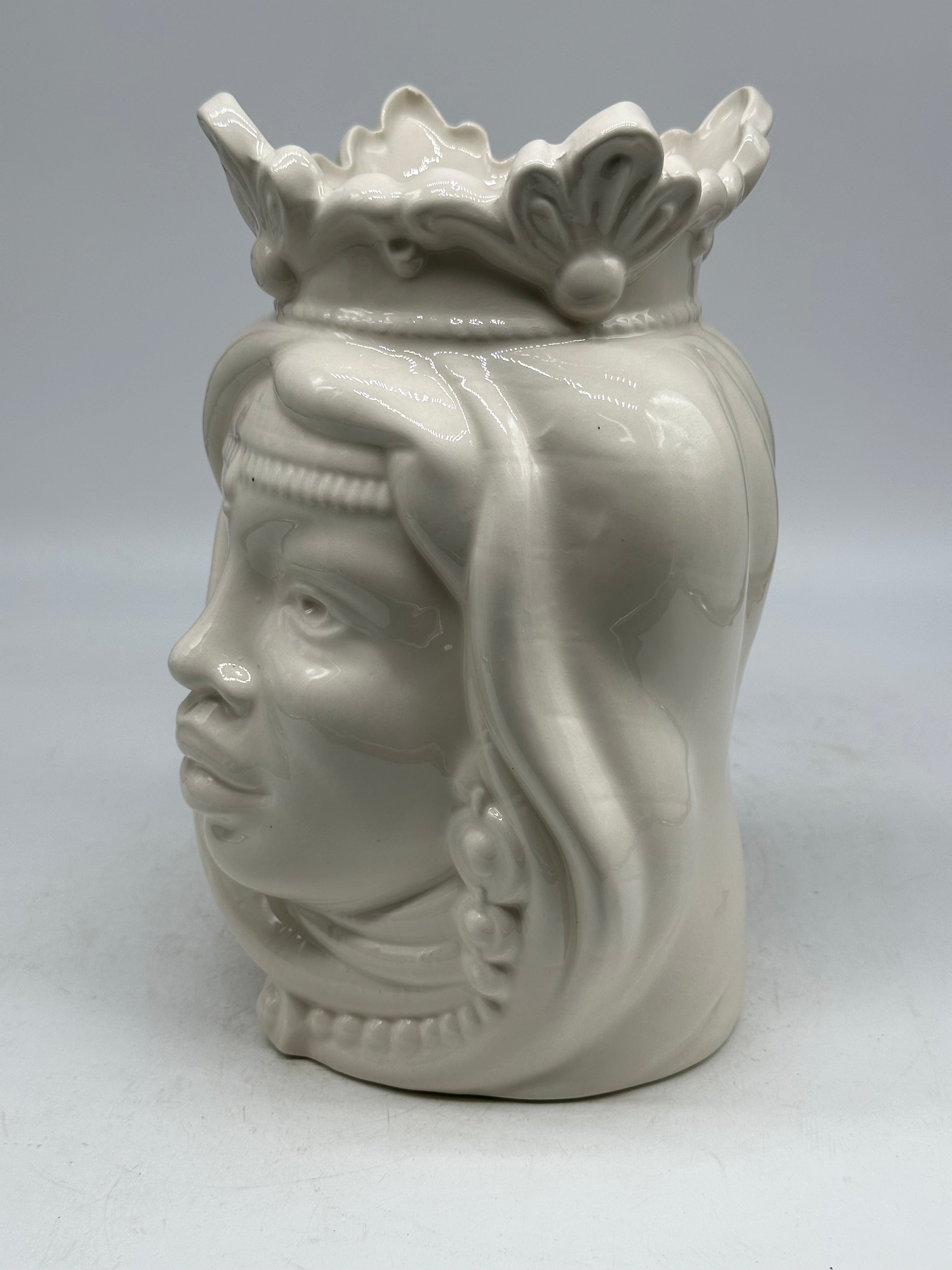 FINE SERIE - Testa di Moro Afro Donna Ceramica Caltagirone cm H.25 L.17 Artigianale Bianco - Donna - TESTE DI MORO