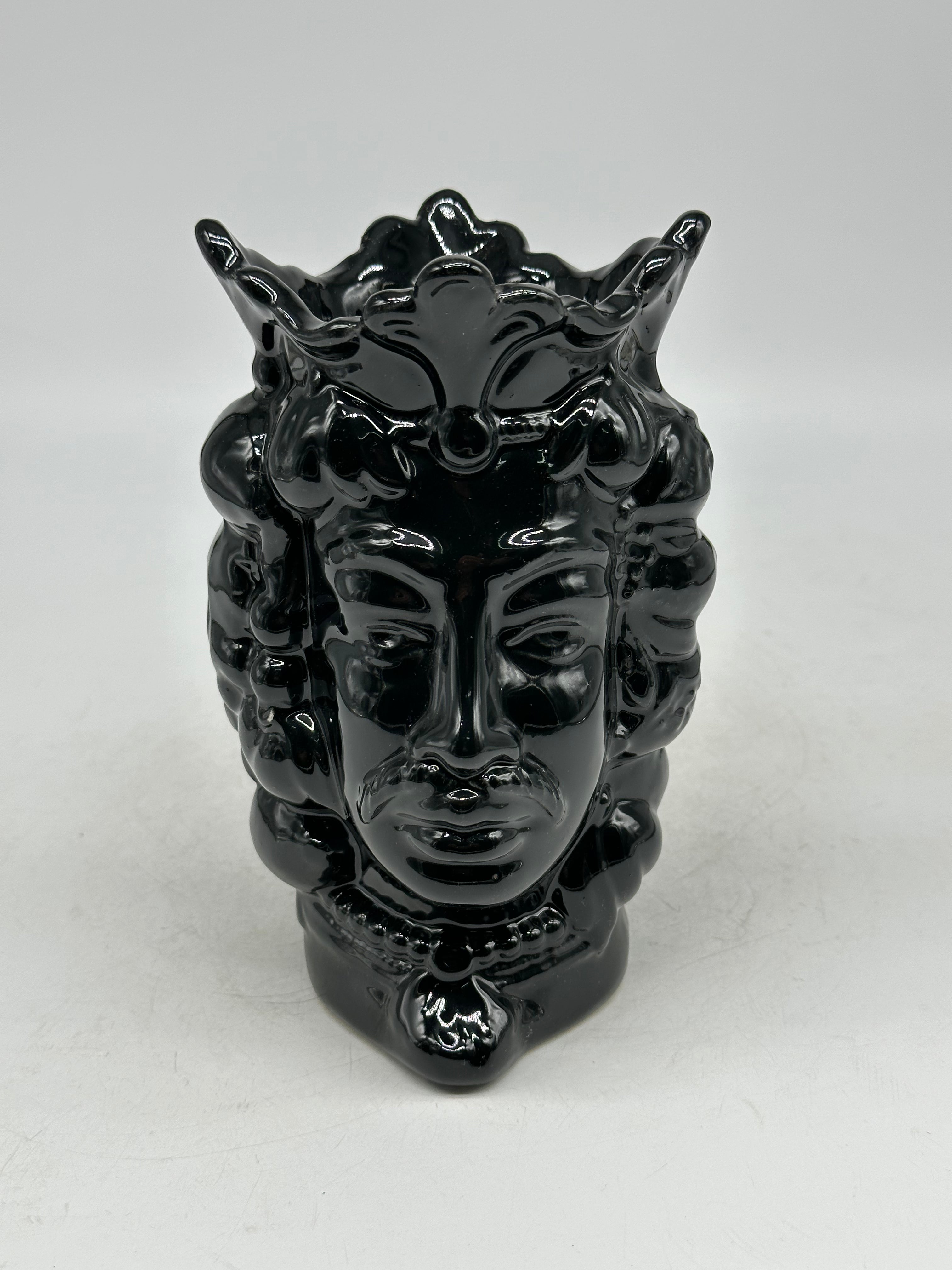 FINE SERIE - Testa di Moro Afro Frutta Uomo Ceramica Caltagirone cm H.18 L.12 Artigianale Nero - TESTE DI MORO