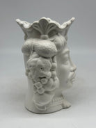 FINE SERIE - Testa di Moro Afro Frutta Uomo Ceramica Caltagirone cm H.18 L.12 Artigianale Bianco Opaco - TESTE DI MORO