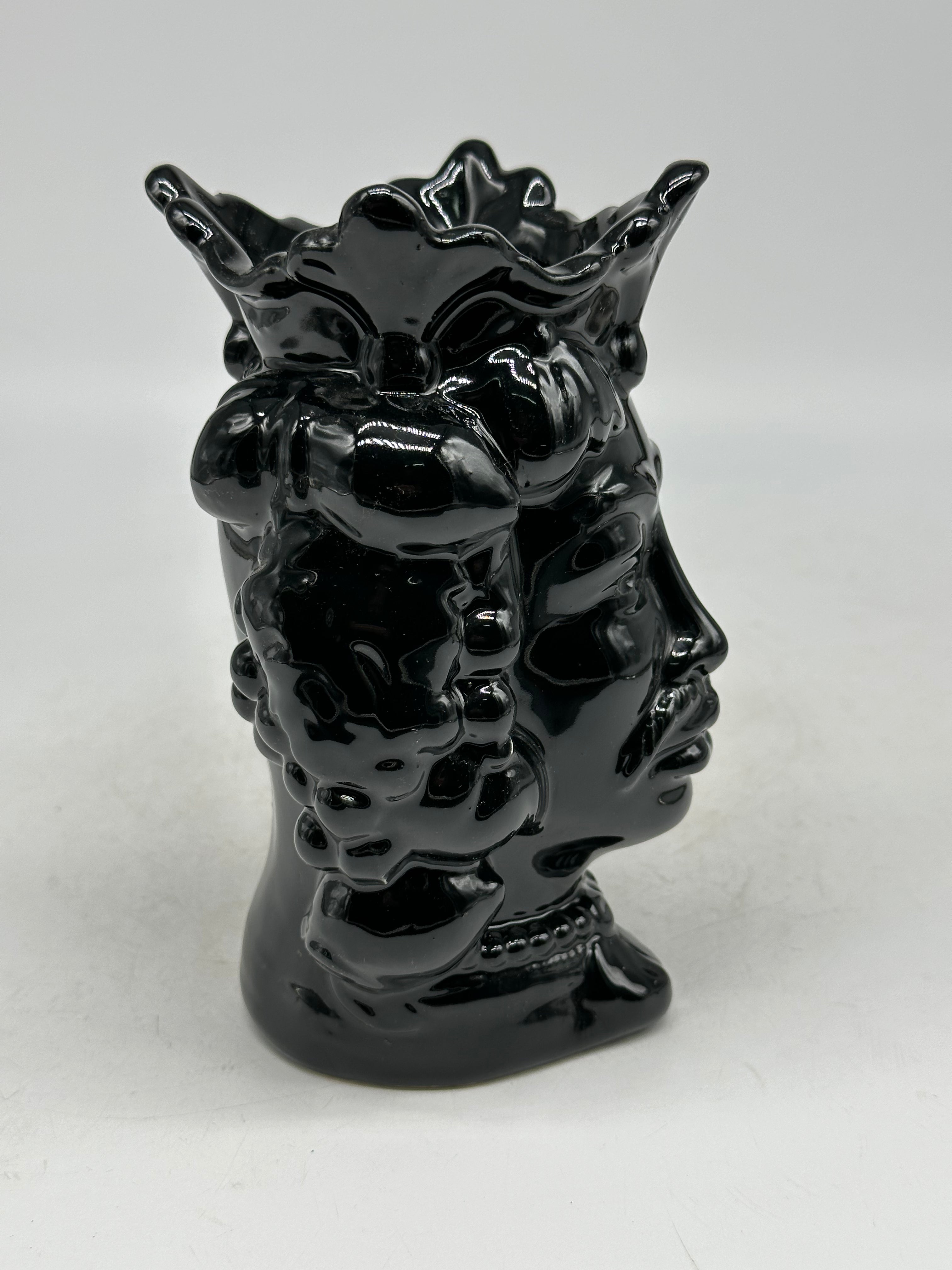 FINE SERIE - Testa di Moro Afro Frutta Uomo Ceramica Caltagirone cm H.18 L.12 Artigianale Nero - TESTE DI MORO