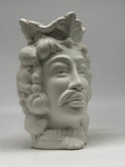 FINE SERIE - Testa di Moro Afro Frutta Uomo Ceramica Caltagirone cm H.18 L.12 Artigianale Bianco Opaco - TESTE DI MORO