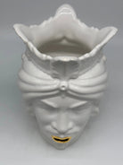 FINE SERIE - Testa di Moro Afro Uomo Ceramica Caltagirone cm H.25 L.17 Artigianale Bianco dettagli Oro DD CERAMICHE SICILIANE
