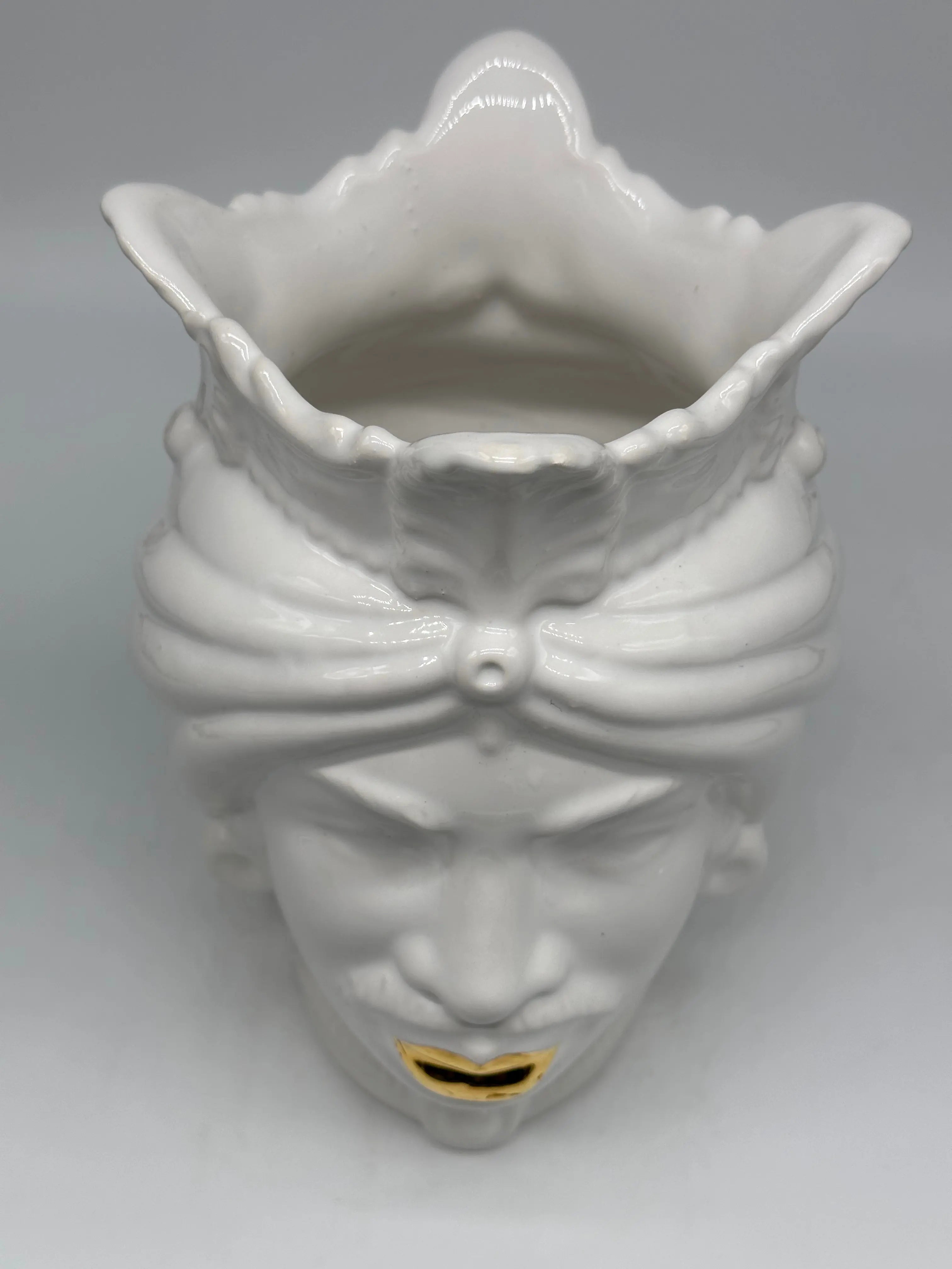 FINE SERIE - Testa di Moro Afro Uomo Ceramica Caltagirone cm H.25 L.17 Artigianale Bianco dettagli Oro DD CERAMICHE SICILIANE