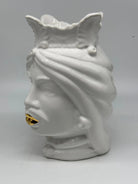 FINE SERIE - Testa di Moro Afro Uomo Ceramica Caltagirone cm H.25 L.17 Artigianale Bianco dettagli Oro DD CERAMICHE SICILIANE