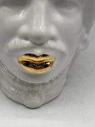 FINE SERIE - Testa di Moro Afro Uomo Ceramica Caltagirone cm H.25 L.17 Artigianale Bianco dettagli Oro DD CERAMICHE SICILIANE