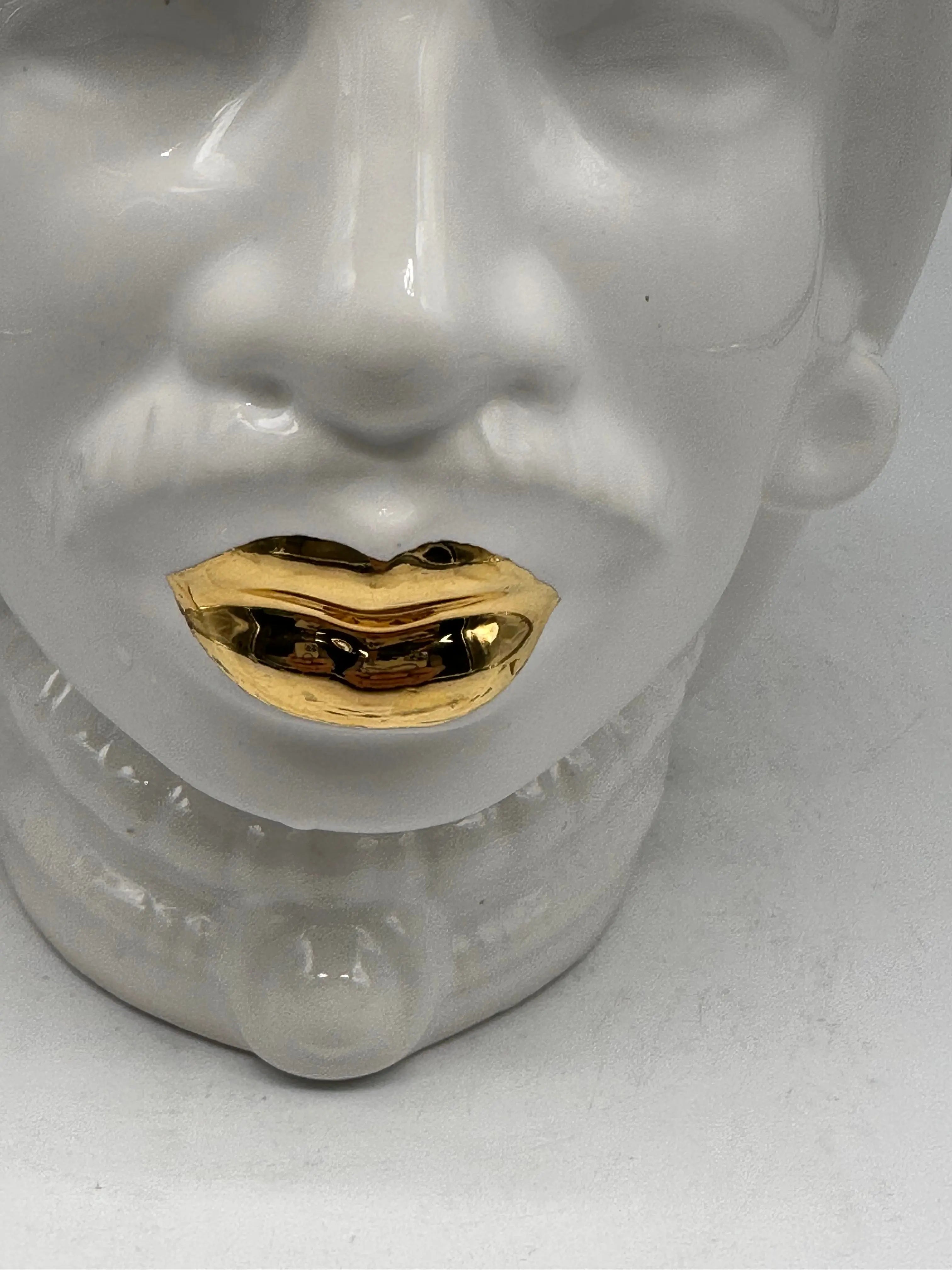 FINE SERIE - Testa di Moro Afro Uomo Ceramica Caltagirone cm H.25 L.17 Artigianale Bianco dettagli Oro DD CERAMICHE SICILIANE