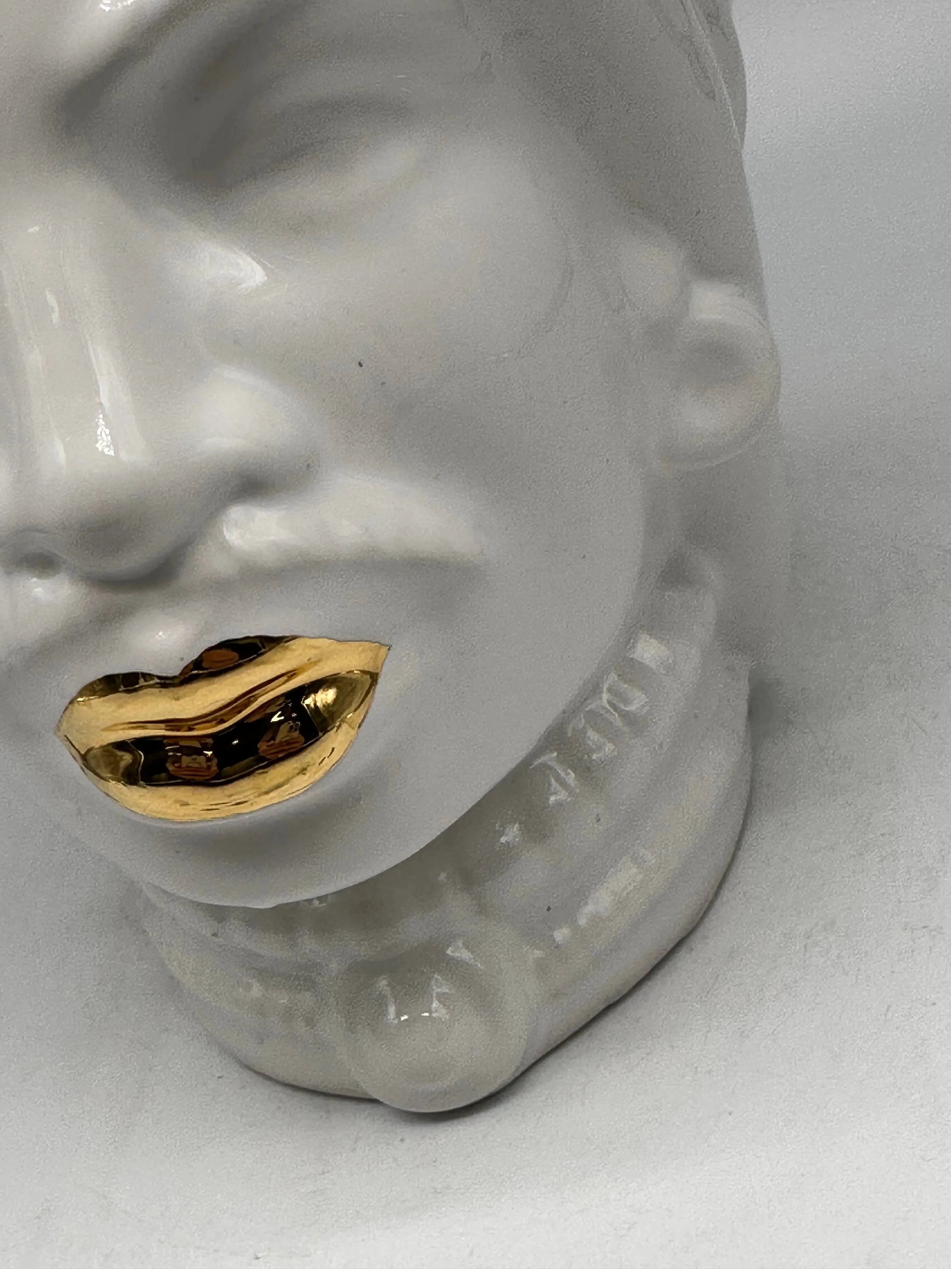 FINE SERIE - Testa di Moro Afro Uomo Ceramica Caltagirone cm H.25 L.17 Artigianale Bianco dettagli Oro DD CERAMICHE SICILIANE