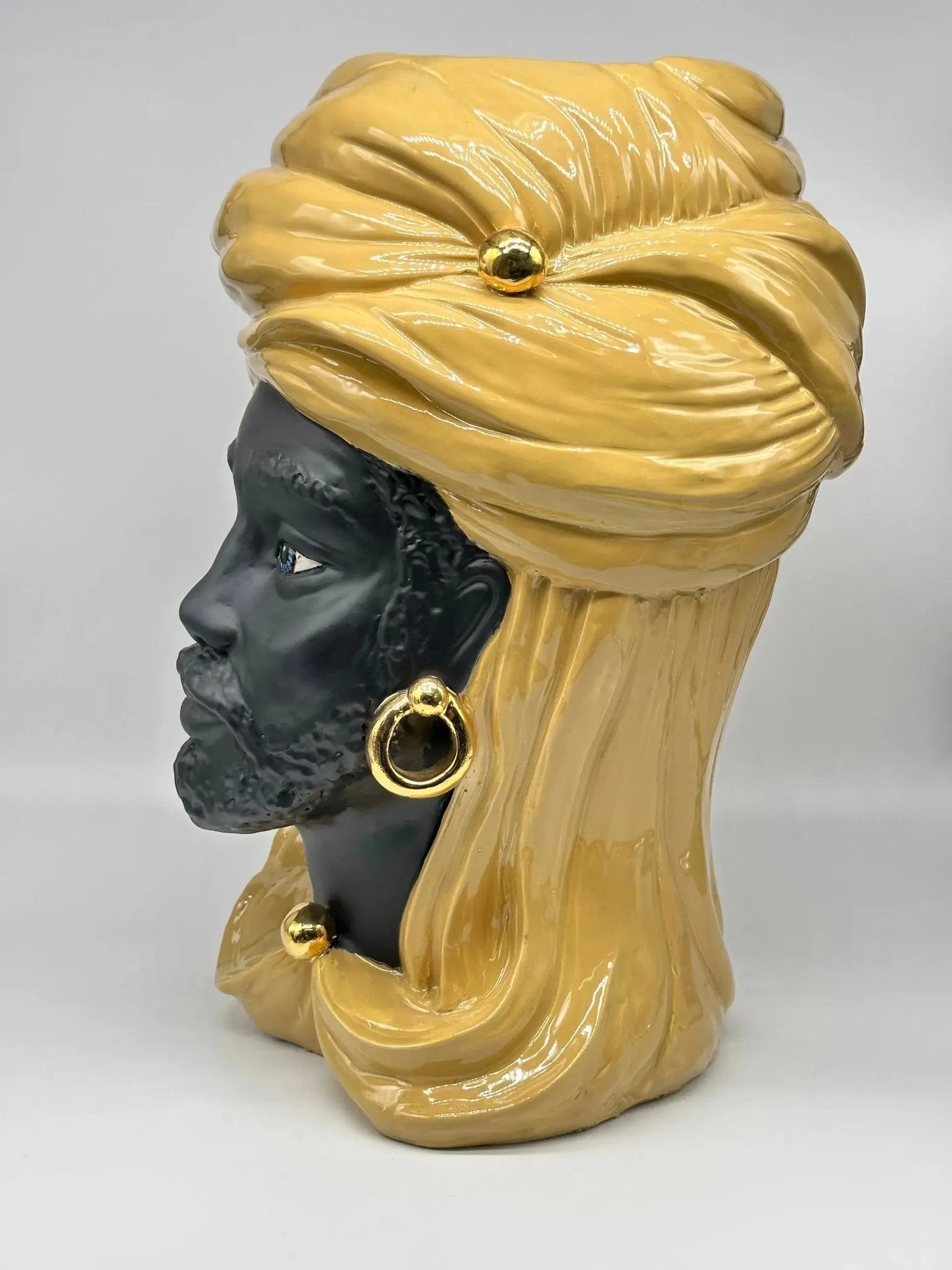 FINE SERIE - Testa di Moro Anubi Ceramica Caltagirone cm H.40 L.25 Artigianale Senape Nero Oro - Uomo - TESTA DI MORO