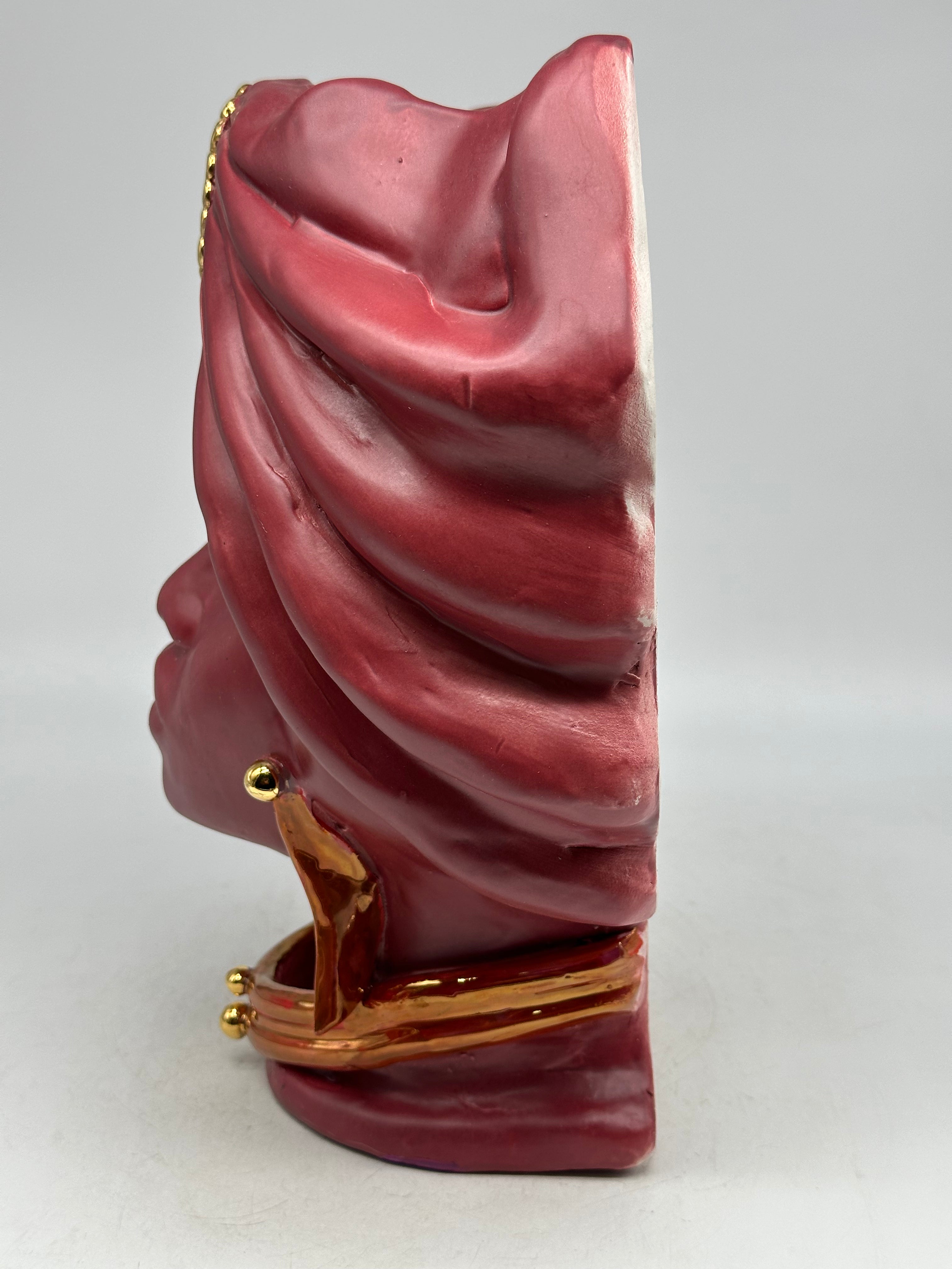 FINE SERIE - Testa di Moro Applique Atena Donna Ceramica Caltagirone cm H.30 L.23 Artigianale Bordeaux - TESTE DI MORO