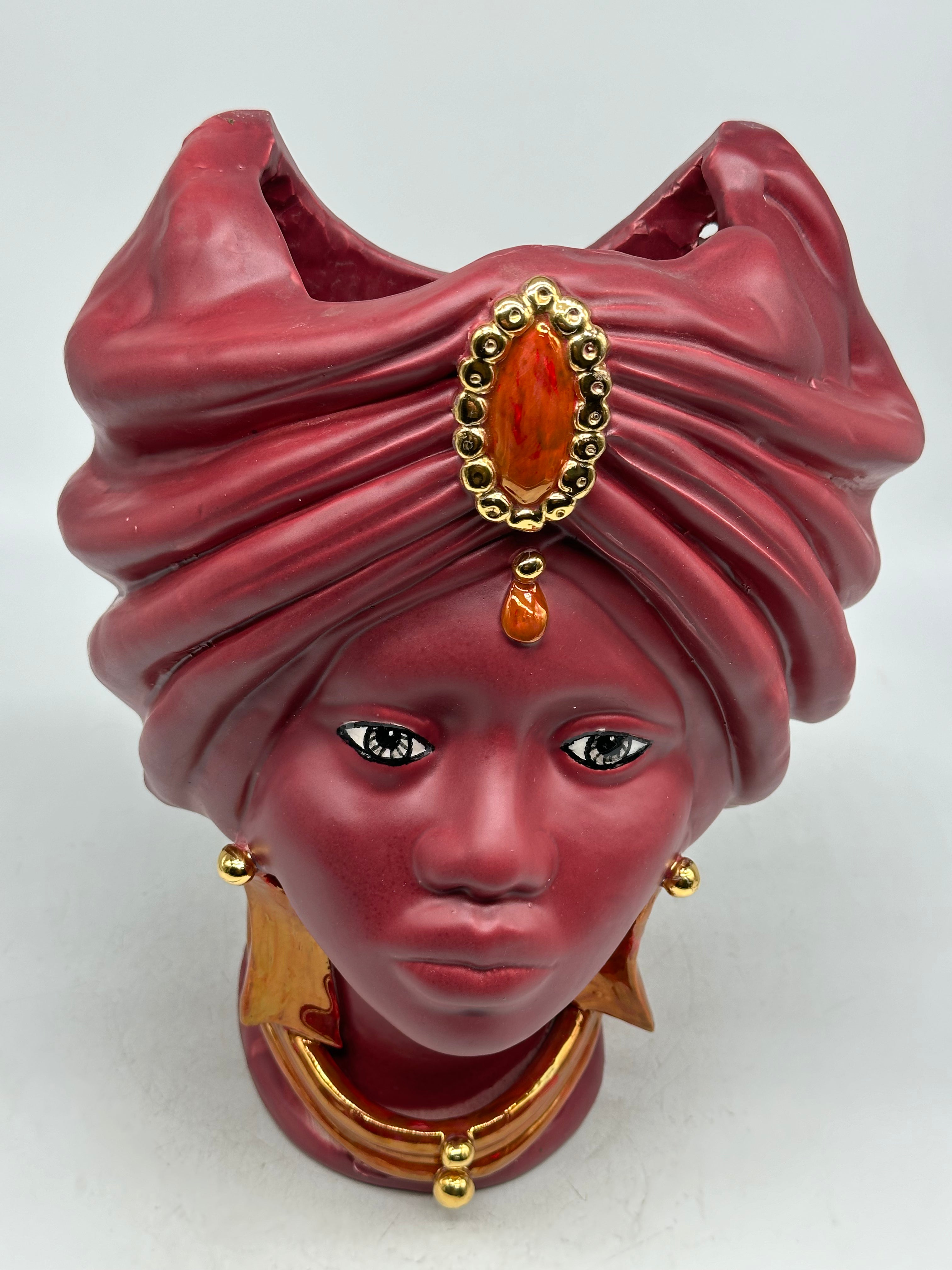 FINE SERIE - Testa di Moro Applique Atena Donna Ceramica Caltagirone cm H.30 L.23 Artigianale Bordeaux - TESTE DI MORO