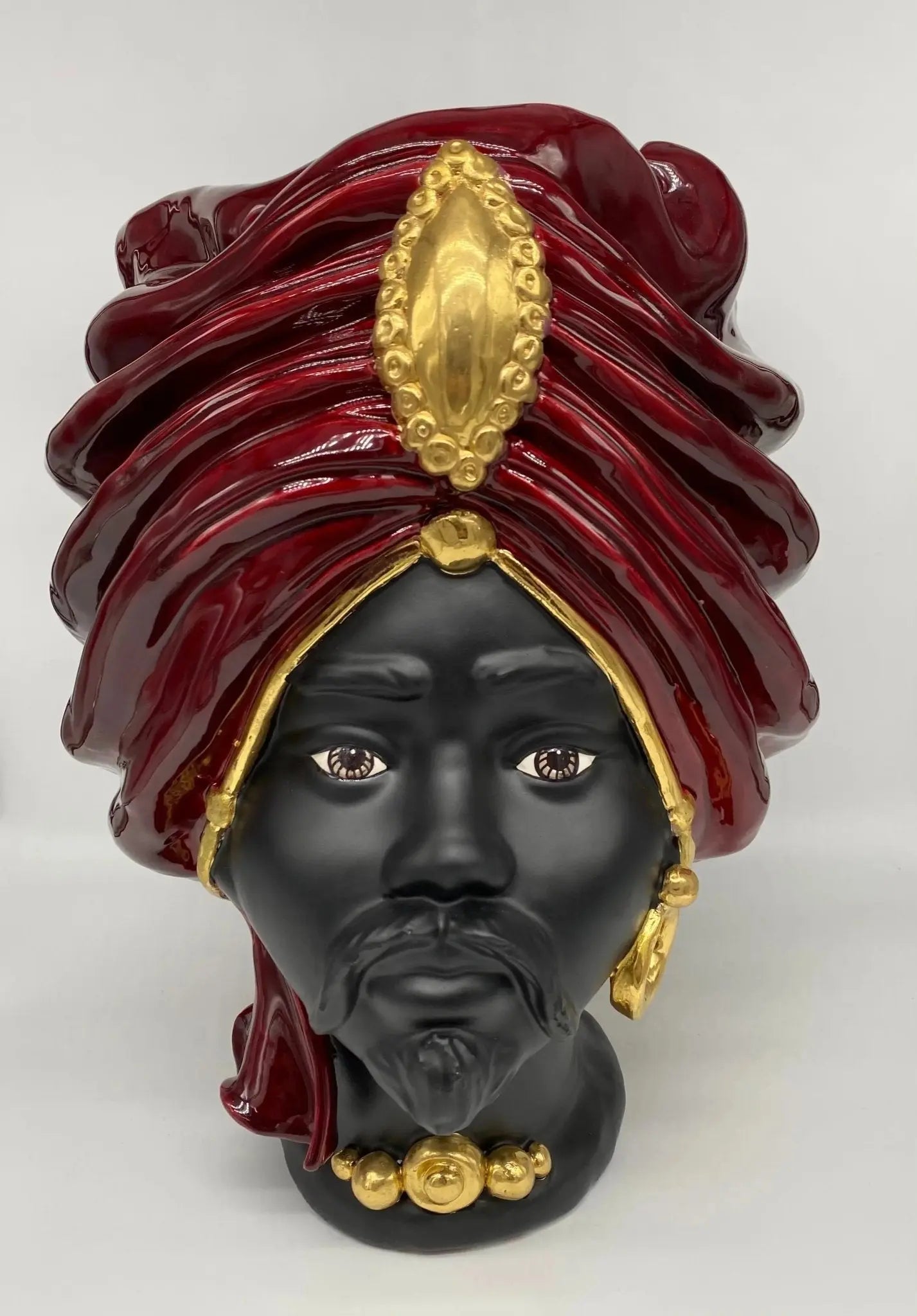 FINE SERIE - Testa di Moro Atena Ceramica Caltagirone cm H.40 L.28 Artigianale Bordeaux Nero Oro - Uomo - TESTA DI MORO