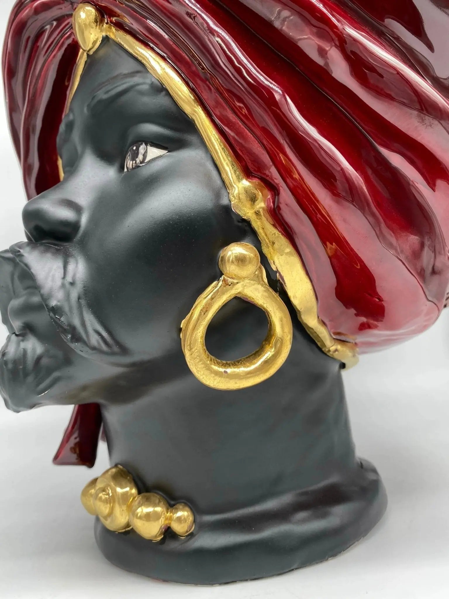 FINE SERIE - Testa di Moro Atena Ceramica Caltagirone cm H.40 L.28 Artigianale Bordeaux Nero Oro - Uomo - TESTA DI MORO